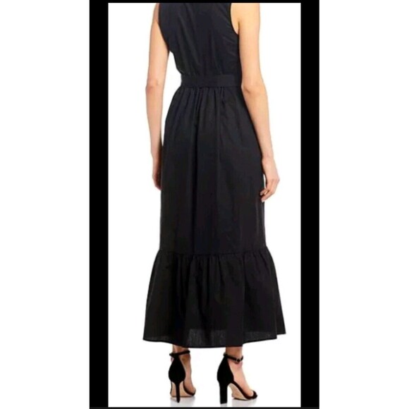 Calvin Klein Cotton Maxi Midi Dress Ruffle Hem Black SZ 10 - Picture 4 of 7